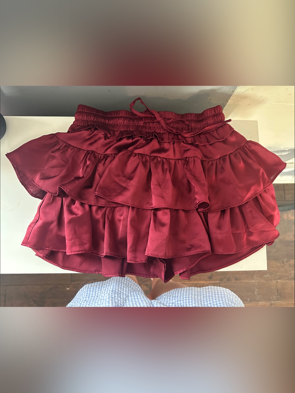 Women’s Ruffled Satin Skort in Burgundy